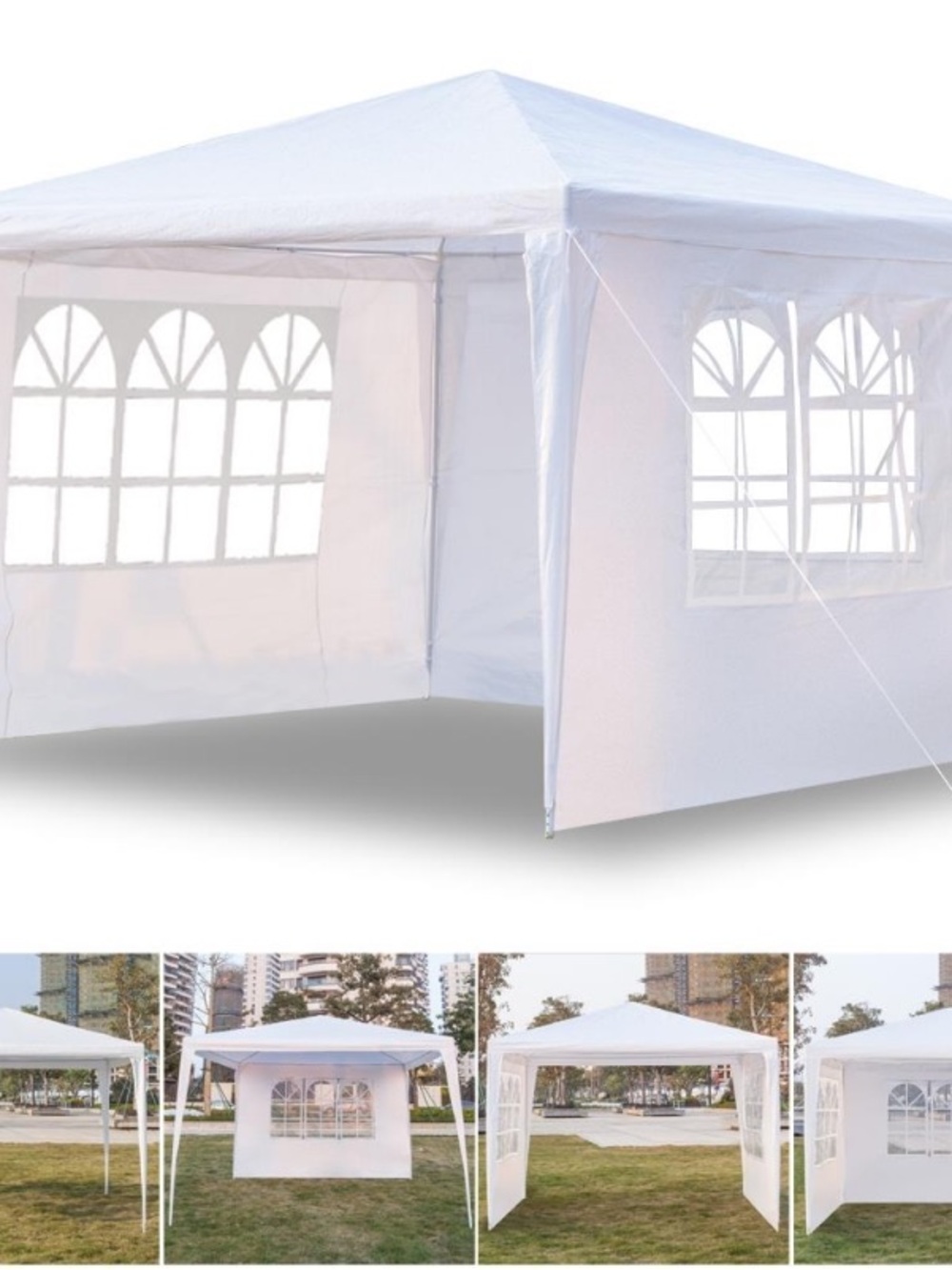 White Party Canopy Tent with Windowed Sidewalls - Neutral